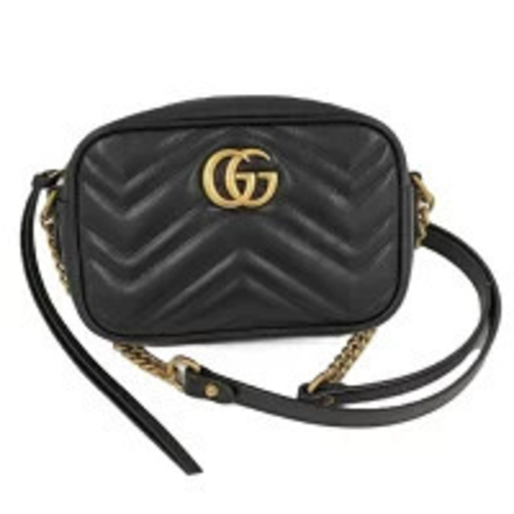 Gucci Chain Shoulder Bag GG Marmont Leather Black